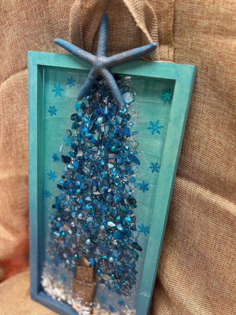 Crushed Glass & Resin Christmas Tree Art – Elegant Gold, Coastal Turquoise, or Rustic Music-Themed Handmade Holiday Wall Decor image 12