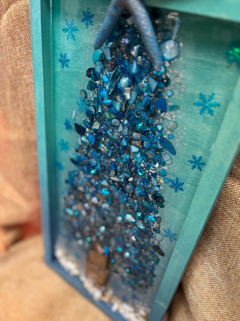Crushed Glass & Resin Christmas Tree Art – Elegant Gold, Coastal Turquoise, or Rustic Music-Themed Handmade Holiday Wall Decor image 13
