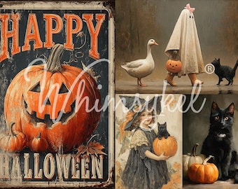 HAPPY HALLOWEEN Collage | Large Decoupage Tissue Paper | Furniture | Arts & Crafts | 21x29 | Whimsykel Designs | halloween decor