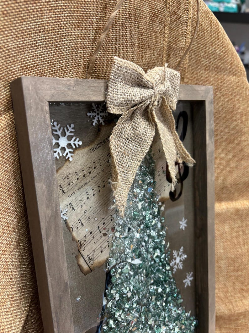 Crushed Glass & Resin Christmas Tree Art – Elegant Gold, Coastal Turquoise, or Rustic Music-Themed Handmade Holiday Wall Decor image 18