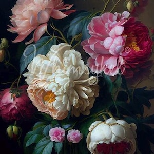 BAROQUE PEONIES | Large Decoupage Tissue Paper for Furniture | Arts & Crafts | 21x29 or 14x20 | Whimsykel Designs