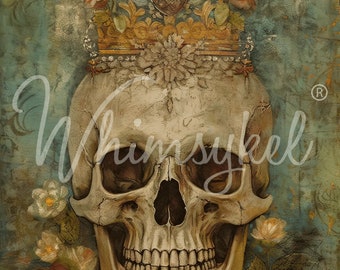 Skull Queen Large Decoupage Tissue Paper for Furniture 21x29 Whimsykel Designs Skull in Flowers