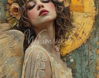 Celestial Gaze Large Decoupage Tissue Paper for Furniture 21x29 Whimsykel Designs Woman with Wings