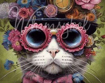 DAPPER DAN | Large Decoupage Tissue Paper for Furniture | Arts & Crafts | 21x29 or 14x20 | Whimsykel Designs | Cool Cat with Glasses