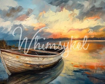 Sunset Hideaway Row Boat Decoupage Paper, Nautical Furniture Design (21x29) Whimsykel Designs