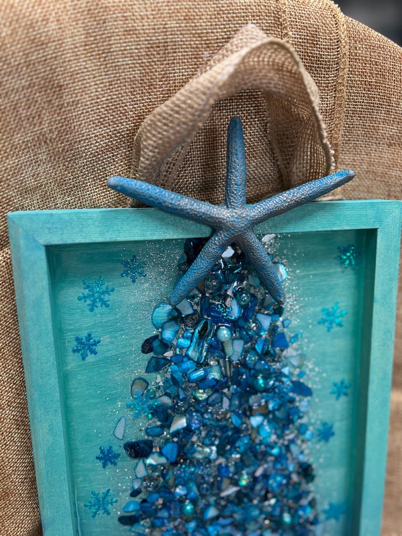Crushed Glass & Resin Christmas Tree Art – Elegant Gold, Coastal Turquoise, or Rustic Music-Themed Handmade Holiday Wall Decor image 15