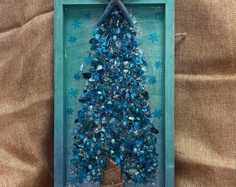 Sea Glass Resin Crushed Glass Blue Beach House Wall Art Decor/coastal ...