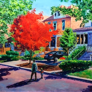 Easter Gift, 20% off, Black Friday Sale, Chicago Autumn Original Landscape Painting on Canvas, Impressionistic Art by Garry Free Shipping