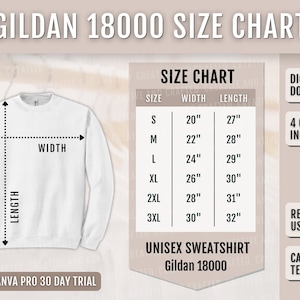 Gildan 18000 Size Chart Gildan Size Measurements Gildan - Etsy