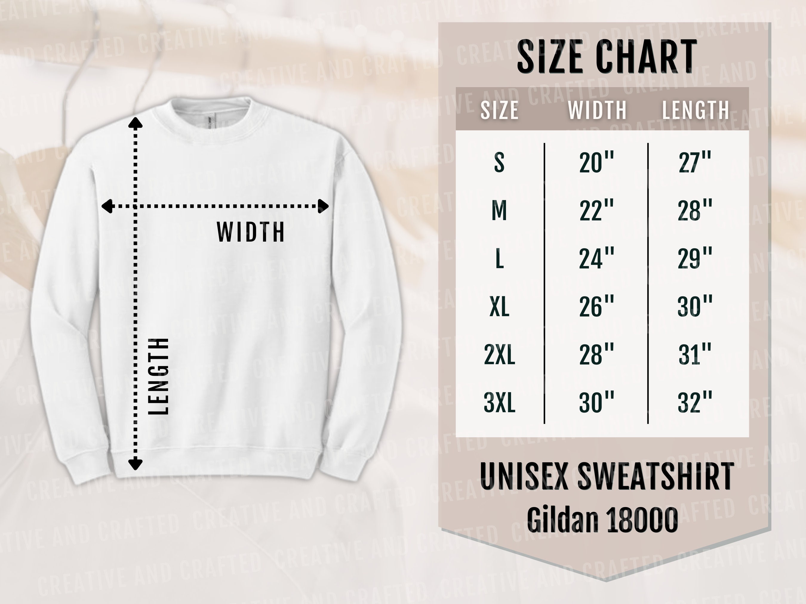 Gildan 18000 Size Chart Gildan Size Measurements Gildan - Etsy