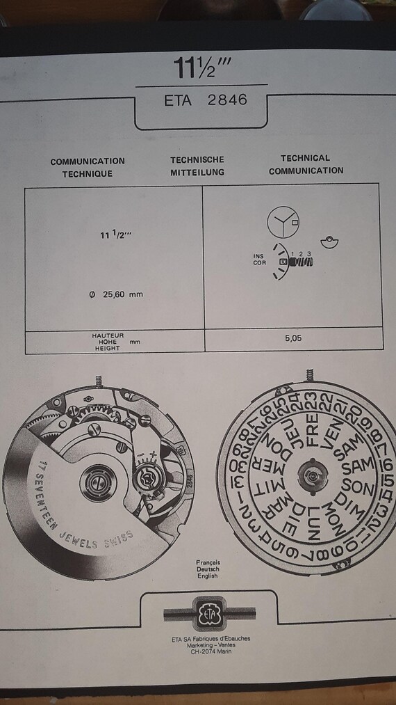 ETA 2846 Data Sheet Technical Manual