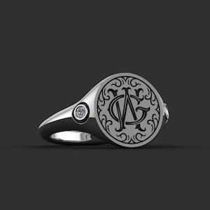 Anillo con sello de iniciales y monograma, anillos con monograma personalizados, anillo con iniciales, anillo con sello de iniciales, anillos con letras para mujer, anillos para mujer