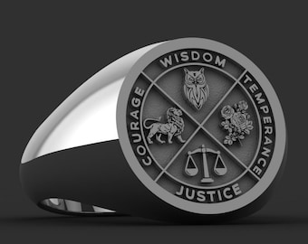 Christmas Gift, Wisdom Ring, Stoic Rings, Moderation Ring, Virtues Ring, Virtue, Special Design, Stoic Ring, Justice Ring, Temperance Ring