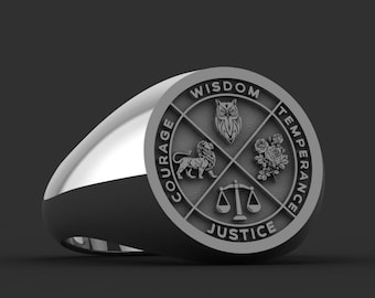 Christmas Gift, Wisdom Ring, Stoic Rings, Moderation Ring, Virtues Ring, Virtue, Special Design, Stoic Ring, Justice Ring, Temperance Ring