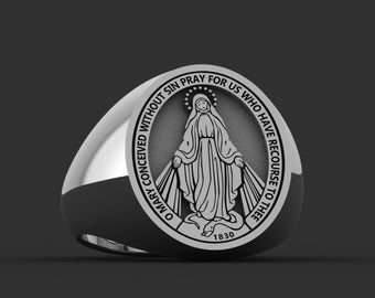 Marian Consecration Ring, Virgin Mary Ring, Sterling Silver Miraculous Virgin Mary ring, Christmas Ring, Christmas Gift