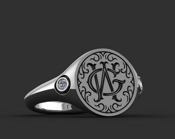 Monogram Initials Signet Ring, Custom Monogram Rings, Initials Ring, Initial Signet Ring, Womens Letter Rings, Womens Rings
