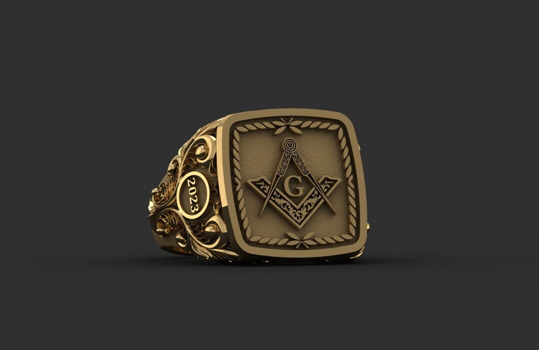Men's Masonic College Style Ring – Silver Stainless Steel – Unbranded – New With Tags
