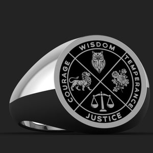 Christmas Gift, Wisdom Ring, Stoic Rings, Moderation Ring, Virtues Ring, Virtue, Special Design, Stoic Ring, Justice Ring, Temperance Ring