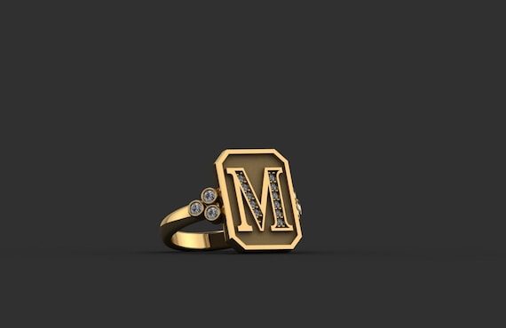Diamond Alphabet letter M Men ring 3826 3D model 3D printable | CGTrader
