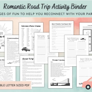 Romantic Road Trip Activity Binder for Couples - Includes Games, Conversation Starters, Journal Prompts, Treat Bag Tags, and More!