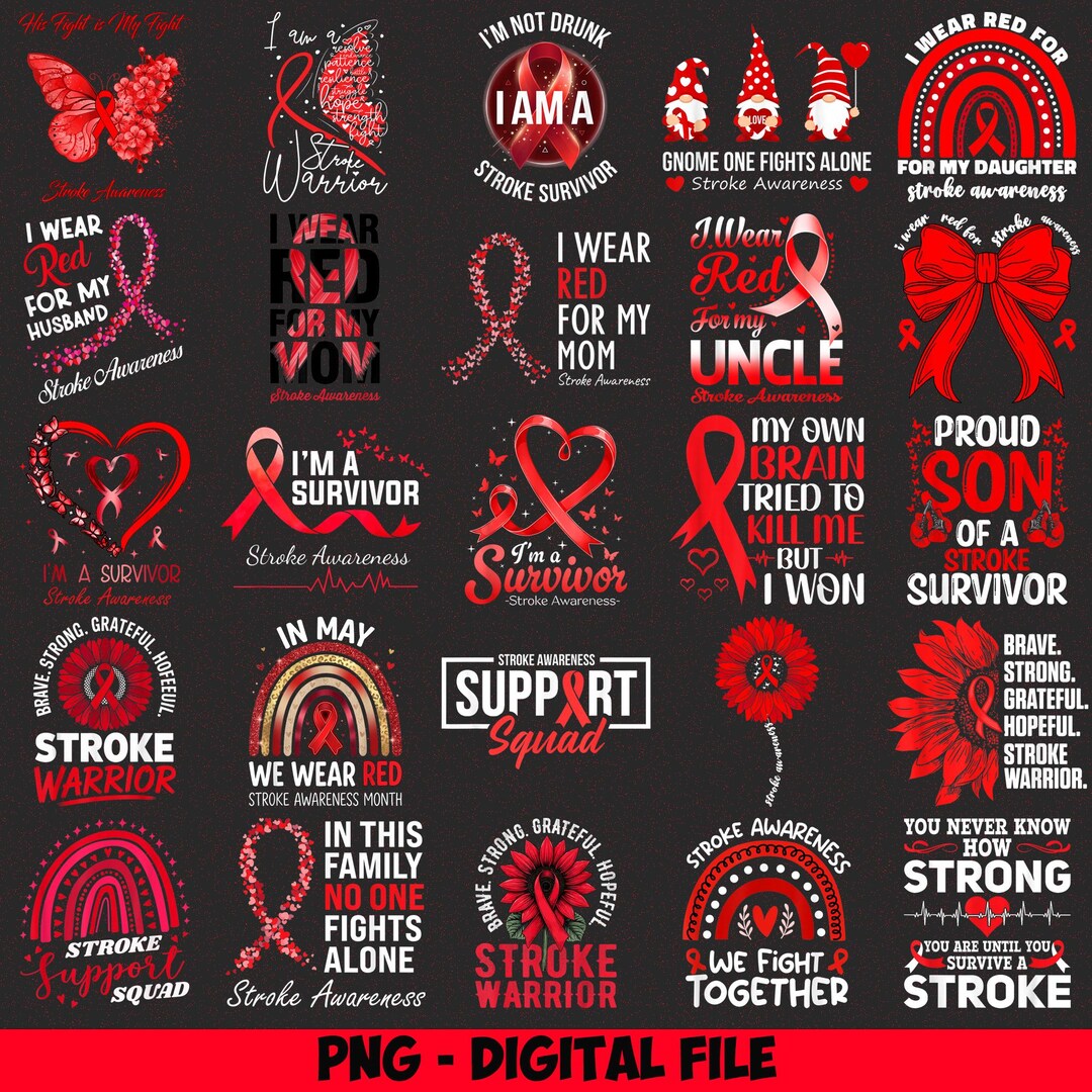 Stroke Awareness Png Bundle, Stroke Ribbon Png, Red Ribbon Png, Stroke ...