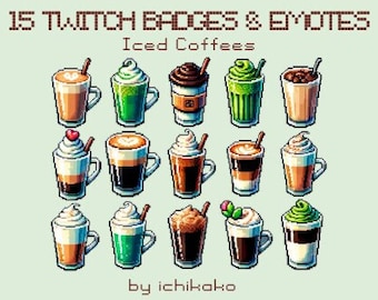 Iced Coffee Pixel Art Twitch Emotes & Badges (Digital Download)