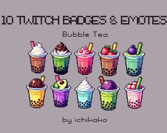 Pixel Bubble Tea Twitch Emotes & Badges: Streaming Assets (Digital Download)