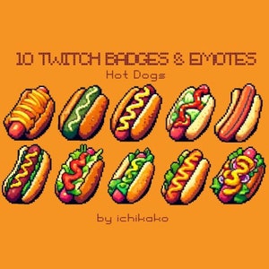 Hot Dogs Pixel 10 Twitch/Discord Icons, Badges & Emotes | Plain, Mustard, Ketchup, Vegan, Cheesy, etc. | Premade Streaming Assets
