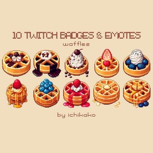 Waffeln 10 Twitch/Discord Icons, Badges & Emotes | Blaubeeren, Ahornsirup, Butter, Schokoladensirup usw. | Vorgefertigte Dateien