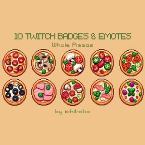 10 íconos, insignias y emoticones de Whole Pizzas/Discord / Pepperoni, jamón, champiñones, aceitunas, etc. / Recursos de transmisión prediseñados