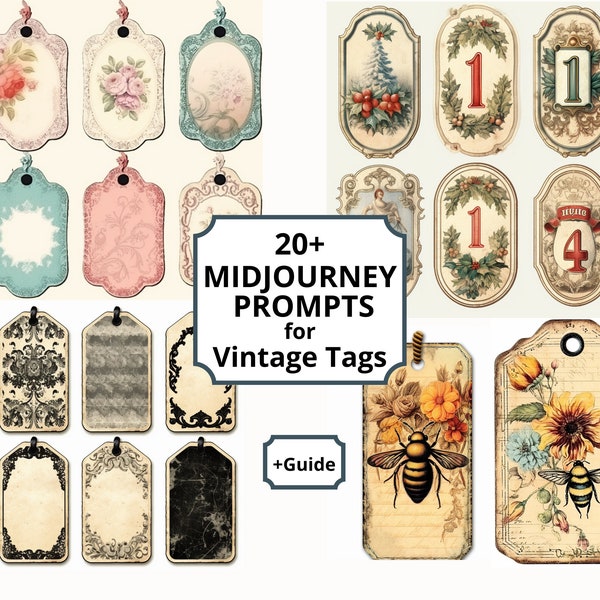 Midjourney Prompts for Victorian Tags, Create Gift Tags with Ai, Ephemera Tag Prompts, Generate Tags for Junk Journal with Midjourney Prompt