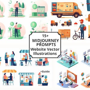 Midjourney Vector Prompts, Midjourney AI Prompts, Create Vector Illustrations for Your Website, Marketing Prompts, Web Illustration Prompts