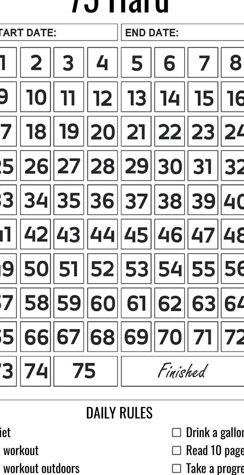 75 Hard Challenge Calendar PDF - Etsy