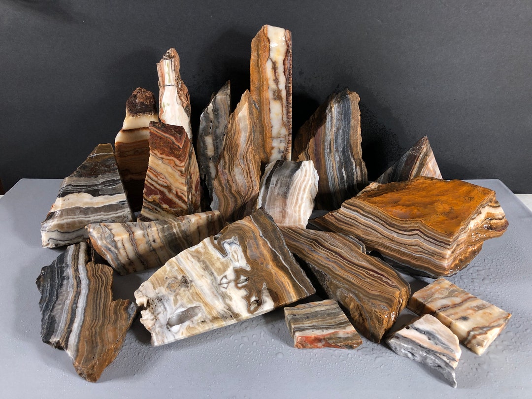 17.8lbs 18pcs Banded Calcite Slab Crystal Mineral Stone Rough Rock Cut ...