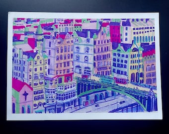 Edinburgh Handdrawn Original Art Print Art Print South Bridge Wall Decor Scottish Landscape Travel-Inspired Gift for Home Colorful City