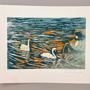 5-Colour Reduction Woodcut Original Print.  Limited Edition. Sketcher at St Margaret&#39;s Loch. Landscape Art. Five Color Woodblock Printmaking