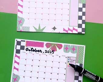 Riso Style Undated Monthly Planner Printable. Digital Risograph Calebdar. A4 A5 Letter.  Goodnotes PDF. Class Plan Organizer. Home Academic