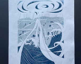 A4 Gocco Silkscreen Waterproof Art Print on Fabric /Paper. Vintage Art Nouveau Style. Limited Edition. 2 Colour Silk Screen Prints  Artworks