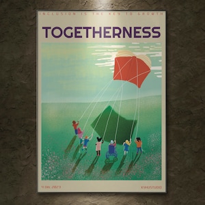 Printable Art Deco.  Original Inclusive  Art Togetherness.  Inclusion Diversity Peace Retro Poster of Children