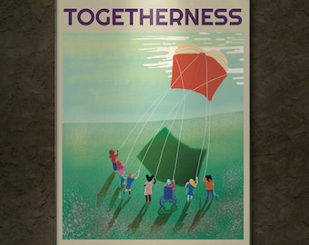 Printable Art Deco.  Original Inclusive  Art Togetherness.  Inclusion Diversity Peace Retro Poster of Children