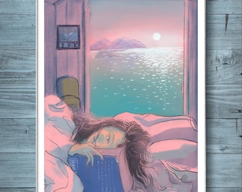 Downloadable  Print.  Vaporwave Reading Afternoon Mood. 90s Anime Inspired Dream Pop Girlhood
