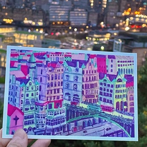 Lot de 8 et 4 cartes postales d'Édimbourg - Illustration de paysage paysage dessiné à la main Art d'Édimbourg Écosse Grande-Bretagne