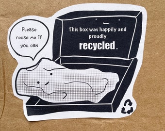 Printable Packaging Label  for Reused Box Sticker. Cute Recycle Sticker. Environmental Eco Shipping Label . Downloadable Thermal Printing