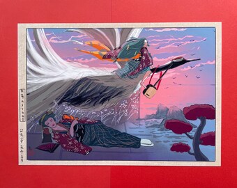 Dream of a Kabuki Inkjet Print. Vintage Japanese  Ukiyo-e Inspired Surreal Manga Original A4 Illustration Art