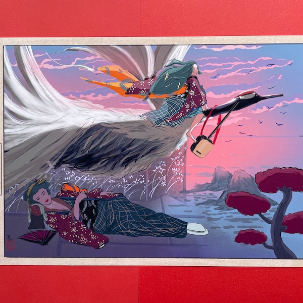 Dream of a Kabuki Inkjet Print. Vintage Japanese  Ukiyo-e Inspired Surreal Manga Original A4 Illustration Art