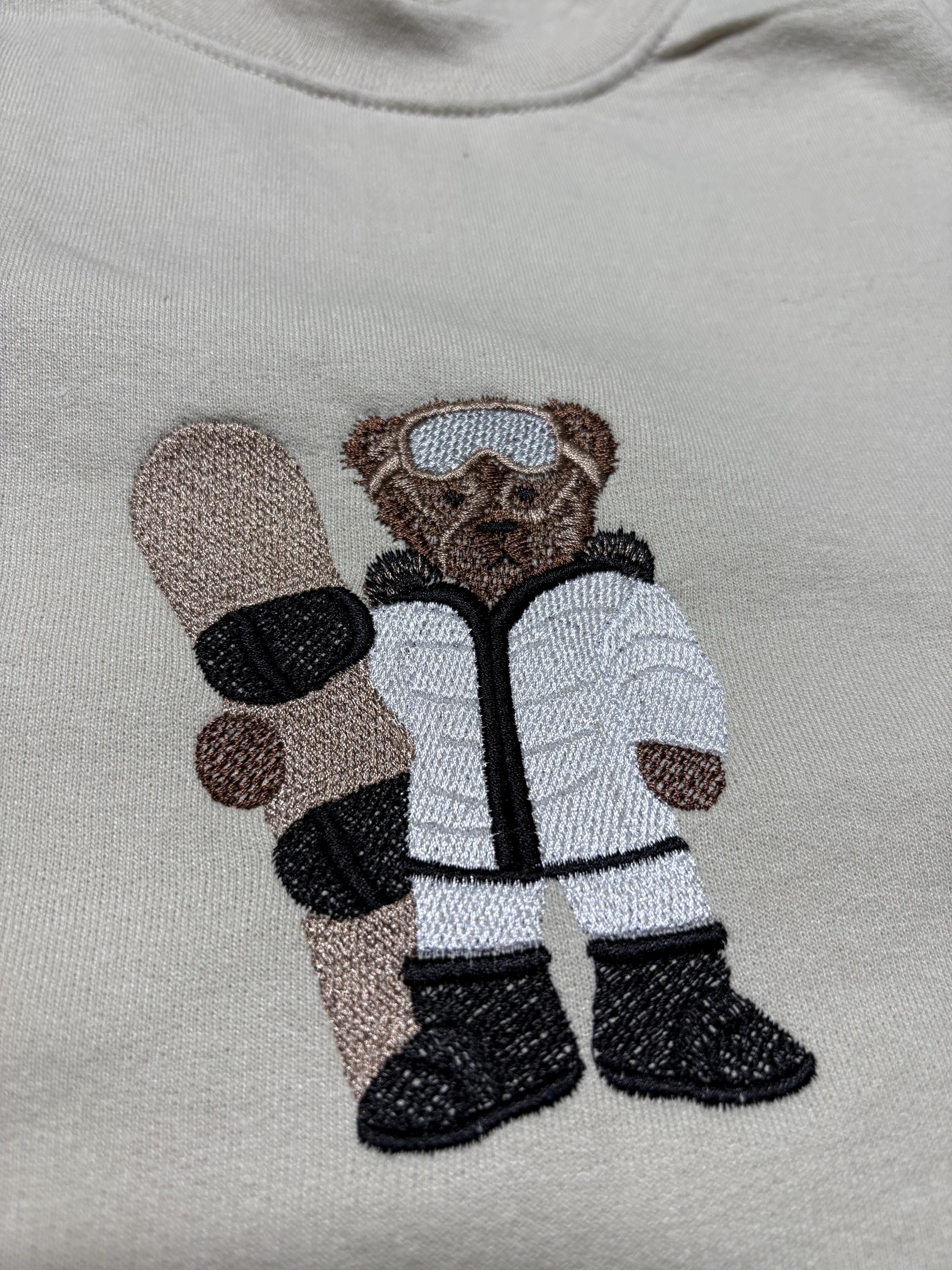 Retro Snowboard Teddy Bear Embroidered Sweatshirt - Etsy