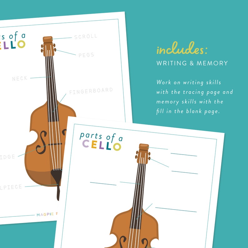 Cello Parts Printable Memory Game, Learning Cello, Beginner Cello, Kids