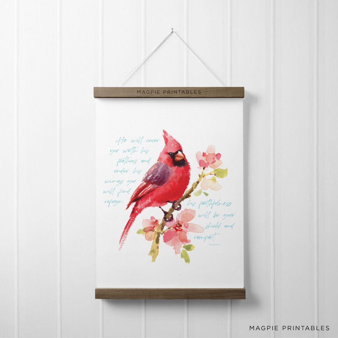 Cardinal Psalm 91:4 Scripture Art Print, Digital Download, Gospel ...