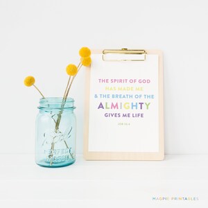 Job 33:4 Schrift Kunstdruck für Kinder | Christliche Kinderzimmer Dekor | Printable Sonntagsschule Wandkunst