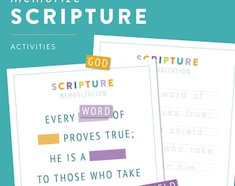 Christian Printable Worksheets, Scripture Memorization Pack, Printable Bible Activities, Homeschool Resource, Sunday School, Proverbs